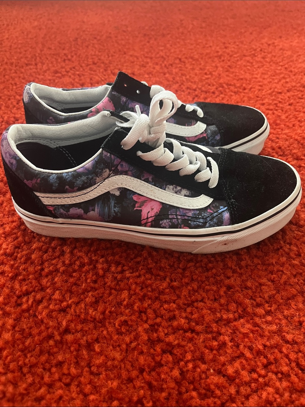 Vans Black Floral Low-Top Sneakers with White Stripe